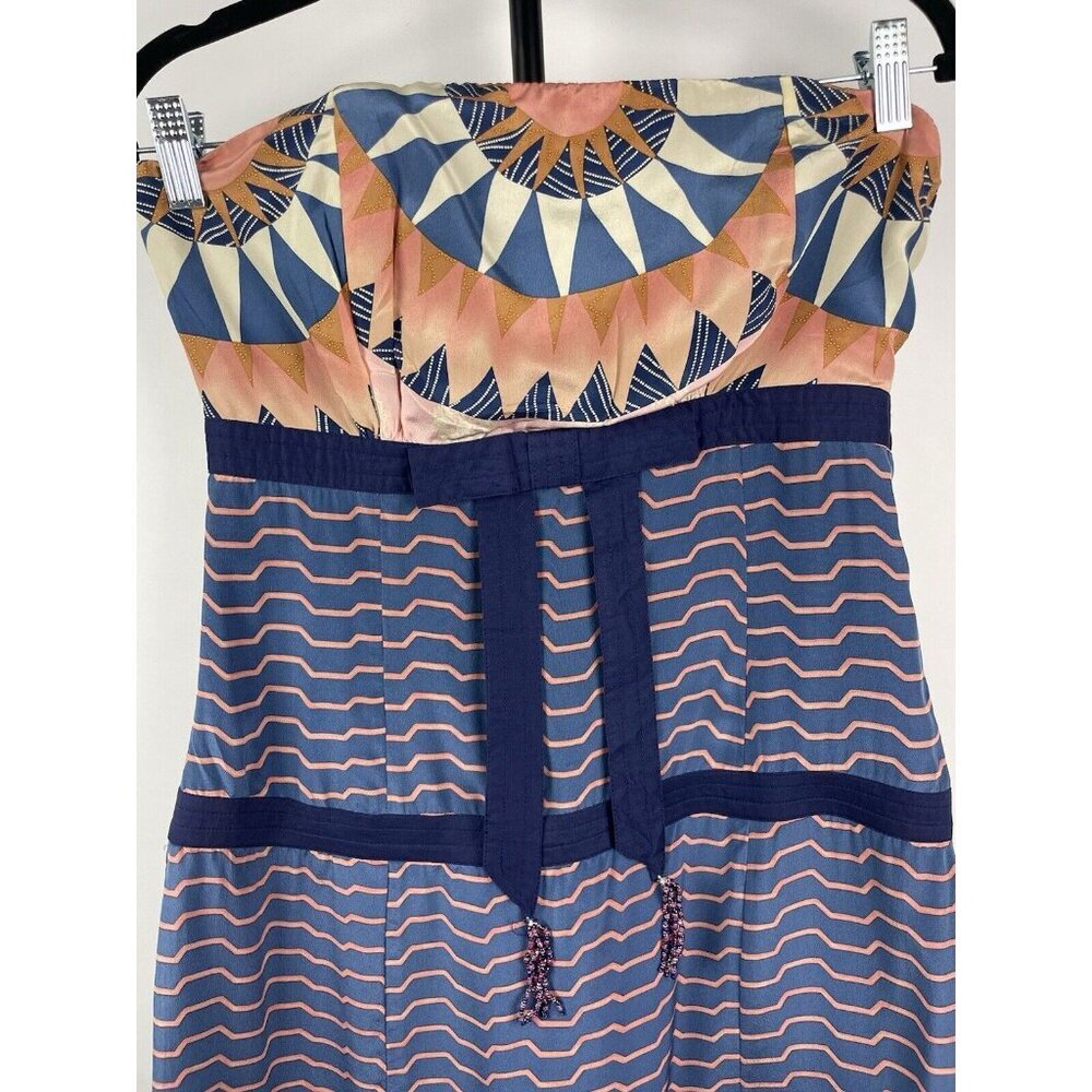 Plenty Tracy Reese Multicolor Boho Strapless 100% Silk Ruffle Hemβ Dress Size 4 - Picture 2 of 8